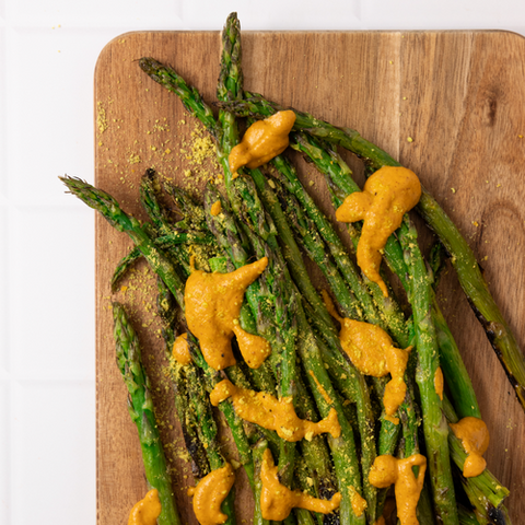 Asparagus with a Creamy Vegan Romesco Sauce